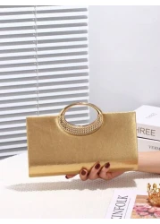 حقيبة سهرة منسدلة للنساء ، مطلية بالترتر والنسيج اللامع ، مزينة بإكسسوارات معدنية ، سلسلة معدنية ، مناسبة للز