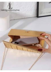1 قطعة حقيبة سهرة مثالية وأنيقة للنساء، مذهبة وذات طيات لامعة، مزينة بخطوط معدنية، حقيبة متعددة الاستخدامات م
