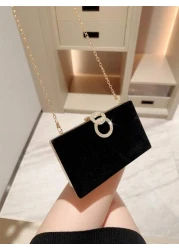 1pc Luxury Velvet Box Shaped Evening Bag Party Bag With Sparkly Crystal Button Decor Suitable For Formal Gown Prom Wedding Banquet Perfect For Party Wedding Prom Dinner Banquet Matching With Holiday P