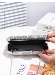 Sparkling Sequin Decorated Women s Evening Bag Shiny Square Clutch With Metal Chain Crossbody Bag Perfect For Weddings Parties Balls Nightclubs Birthday Gifts Valentine s Day Gifts Cosmetic Bag Dress