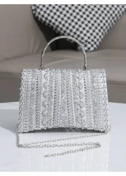Elegant Silver Sparkling Rhinestone Decor Party Clutch Handbag Crystal Beaded Evening Bag For Women Formal Occasions Perfect For Party Wedding Prom Dinner Banquet Matching With Holiday Party Dress Eve