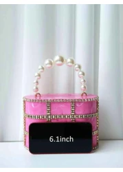 حقيبة سهرة برباط سلسلة ، نمط الخرز المرصع بحجر الراين البني بلون وردي زهري', 'مناسبة للأعراس والمناسبات الفاخر