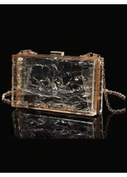 1pc Women s European And American Classic Fashion Acrylic Cracked Glacier Pattern Clutch Bag For Evening Party Birthday Women High End Transparent Crossbody Bag With Chain Fashion Party Bag Perfect Fo