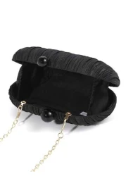 1pc Elegant Mini Solid Color Satin Textured Pleated Oval Clutch Bag Suitable For Party Wedding Formal Events