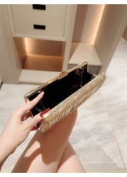1pc Gold Glitter Leather Box Clutch Bag Fashionable Luxury Handbag For Formal Party Gala Banquet Evening Dress Ball Crossbody Chain Bag