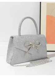 Glitter Bowkont Decorate Purse With Top Handle Evening Bag Black Crossbody Bags Wedding Party Shoulder Bag