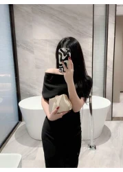 Lightweight Business Casual Rhinestone Decor Bucket Bag Mini Drawstring Design Clear Bag Pearl Bag Evening Bag Dinner Bag Glamorous Elegant Exquisite Quiet Luxury Rhinestone For Party Girl Woman Bride