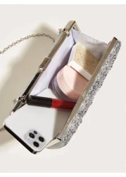 Handcrafted Glitter Rhinestone Embedded Evening Clutch Bag Party Bag Cosmetic Bag Shoulder Strap Crossbody Chain Bag Fashion Handbag