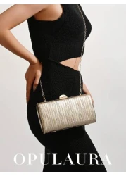 حقيبة يد أنيقة ذات تصميم محبب من الجلد الذهبي، حقيبة سهرة فاخرة من الطراز الرجعي، حقيبة يد أنيقة ذات سلسلة، من