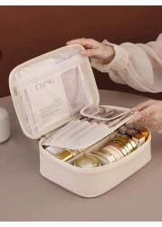 1pc Detachable Multi Layer Divided Makeup Bag Large Capacity Portable PU Waterproof Cosmetic Case Removable Makeup Brush Bag Lipstick And Skincare Products Travel Organizer Pouch Makeup Travel Toiletr