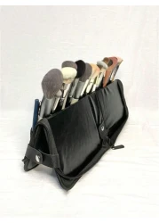 1Pc Professional Makeup Artist Folding Zipper Brush Holder With Spacious Interior Large Capacity PU14 Holes Canvas 29 Holes Cosmetic Standing Pouch With Portable Beauty Storage Bag Makeup Brush Organi