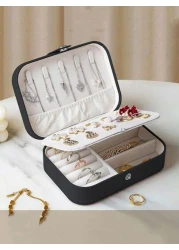 1pc Portable Travel Jewelry Box Fashion Zipper Jewelry Case Mini Ring Box Waterproof PU Leather Storage Bag Jewelry Organizer And Container With Velvet Lining For Rings Earrings Pendants Necklaces Bra