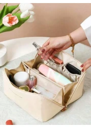 1pc PU Leather Waterproof Makeup Bag Convenient Toiletry Organizer Large Capacity Double Layer Makeup Case Summer Travel Vacation Home Bathroom Decor Holiday Makeup Organizer