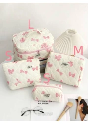 قطعة واحدة حقيبة مستحضرات تجميل محمول بمقبض مبطن بقماش كبيرة السعة للنساء لتخزين مستحضرات التجميل والفرش، من