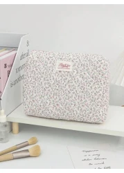 قطعة واحدة / مجموعة حقيبة مستحضرات تجميل وردية ذات طبعة زهور كبيرة السعة مبطنة مزودة بسحاب لحفظ أدوات التجميل