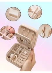 1pc PU Leather Square Jewelry Box Mirror Design Jewelry Storage Case Multifunctional Desktop Organizer Box Removable Compartments Suitable For Rings Earrings Necklaces Lipsticks Makeup Organizer