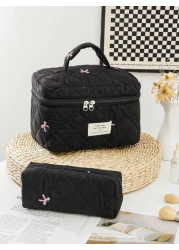 1 Piece Travel Storage Toiltery Bag Zipper Storage Pouch Cosmetic Bag Tampon Storage Bag Sanitary Pad Pouch Women s Bow Embroidered And Quilted Makeup Bag Sets Multi Functional Cosmetic Storage Bag Ba