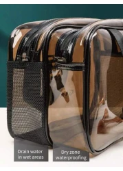 1pc Double Layer Clear Travel Toiletry Bag Large Capacity Handheld Makeup Organizer Pouch Zipper Mesh Pockets For Cosmetics Skincare Toiletries Jewelry And More Ideal Gift For Mother s Day Valentine s