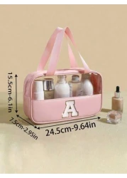 1pc PVC Waterproof Travel Makeup Bag Cosmetic Brush Holder Organizer Pouch Transparent Letter Makeup Bag Summer Holiday Travel Essentials Perfume Storage Box Versatile Luggage Bag Suitable For Lipstic