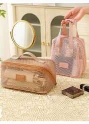 قطعة واحدة حقيبة مستحضرات التجميل للسفر والعطلات، سعة كبيرة من النايلون الشبكي، حقيبة مستحضرات تجميل متعددة