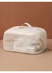 1pc Large Capacity Breathable Mesh Makeup Bag Summer Travel Toiletry Bag Multi Functional Cosmetic Storage Bag Multi Layer Makeup Brush Organizer Beach Bag Tote Bag Travel Bag Mother s Day Gift Birthd