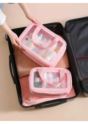 3 1Pc PVC Travel Toiletries Bag Multi Functional Makeup Storage Bag Portable Makeup Organizing Bag Travel Storage Bag Hand Held Zipper Bag Net Eye Bag Travel Bag Suitable For Small Items Such As Lipst