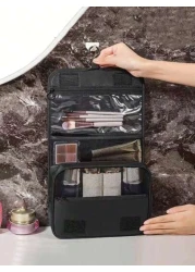1pc Large Capacity Multi Function Zoned Storage Bag Hanging Toiletry Cosmetic Bag Travel Organizer Tote Boho Style For Hotel Narrow Bathrooms Outdoor Camping Quick Access Items Interior Space Layout M