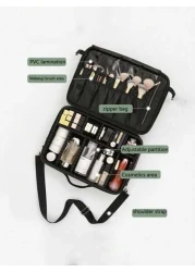 Multi Function PU Leather Cosmetic Bag Large Capacity Professional Divided Makeup Case With Dual Shoulder Shoulder Strap Suitable For Beauticians Nail Technicians Tattoo Artists Makeup Artists Travel