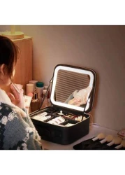 Professional Makeup Case With Lights Full Screen Mirror Cosmetic Storage Bag Fully loaded Portable Makeup Artist Brush Beauty Nail Tool Box Leather Travel Makeup Bag