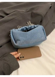 Glamorous Fashionable Solid Color Metal Chain With Rhinestone Decor Ruched Bag Perfect For Party Wedding Prom Dinner Banquet Matching With Wedding Dress Formal Dresses Prom Dress Birthday Dress Suitab