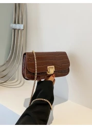 Waterproof Lightweight Business Casual Crocodile Embossed Chain Bag For Teen Girls Women College Students Rookies White Collar Workers Perfect For Office College Work Business Commute Outdoors Travel