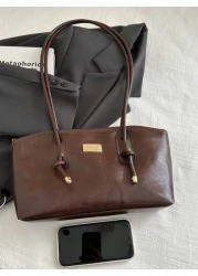 1pc Pu Solid Color Bowling Bag Large Capacity Tote Bag New Fashion Vintage Shoulder Bag Quilted Zipper Closure Suitable For Women Daily Use