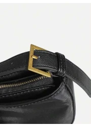 New Fashion Large Capacity Day Lock Multi Function Adjustable Armpit Bag High End Plain Zip Pocket Anti Theft Inner Pouch Black Nylon Baguette Bag For Office College Student Daily Use