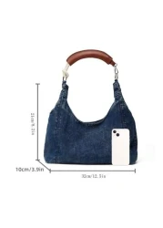 Niche High End Denim Tote Bag New Versatile Large Capacity Distinctive Handle Design Underarm Shoulder Bag Suitable For Going Out Dating Commuting Work Office Daily Use