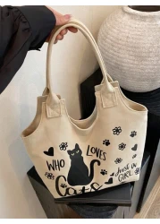 حقيبة نسائية جديدة عصرية كاجوال للذراع ، حقيبة يد كبيرة السعة ، طبعات قطط ، حقيبة كتف نسائية ، مصنوعة من قماش