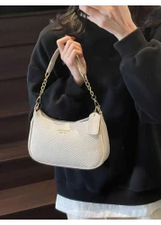 New Stylish Elegant Solid Color PU Underarm Bag With Metal Chain Handle For Women