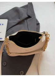 New Elegant Solid Color PU Underarm Bag Metal Chain Handle Women Shoulder Bag