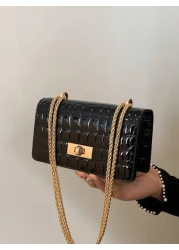 Faux Leather Solid Crocodile Embossed Fashion Mini Chain Strap Shoulder Bag