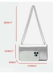 Lightweight Business Casual Metallic Minimalist Chain Flap Square Bag For Teen Girls Women College Students Rookies White Collar Workers Perfect For Office College Work Business Commute Outdoors Trave