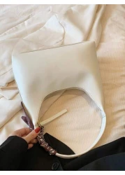 حقيبة كتف تحت الذراع بيج موحدة اللون مع وشاح متضمن، قطعة واحدة