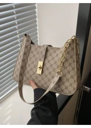 1 قطعة سحاب مزين بقفل معدني، بنمط زهري أنيق ومتعدد الاستخدامات، حقيبة كتف كاجوال مناسبة للاستخدام اليومي للنس