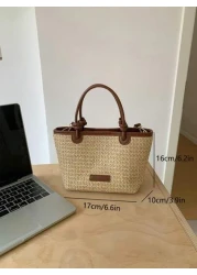 Summer Beach Vacation Straw Woven Handbag Tote Shoulder Bag Rope Knot Picnic Basket Bag Fashion For Women Girls Going Out Shopping Gift