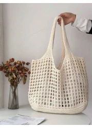 Lightweight Casual Women s Minimalist Large Capacity Hollow Out Woven Shopping Bag Crochet Bag Mothers Day Gift For Mom Large Capacity Tote Bag For Travel School Bag For Graduate Students Perfect For