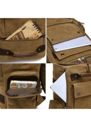 Men s Backpack Retro Canvas Multi Compartment Large Capacity Laptop Commuting Bag Travel Luggage Backpack Backpack With Snap Flap Pocket And Side Zipper Pocket Perfect For Camping And Hiking Large Cap