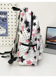  Overall Tailoring Random Pattern Placement 1pc 31cm 13cm 43cm Fashionable Star Pattern Large Capacity Nylon Backpack Versatile For Men Suitable For Daily Use Work School For Elementary Middle And Col