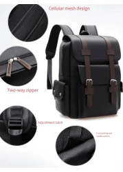New Spring Summer Solid Color PU Material Fashion Stylish Men Backpack Business Casual Backpack Student Schoolbag Flap Style Large Capacity Multi Pocket Organizer Fits Books Documents Clothes Laptop U