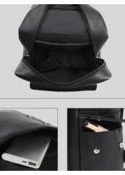 Large Laptop Backpack Men PU Leather Backpacks Male Teenagers Boys Black Schoolbag