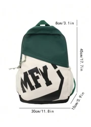 New Color Blocking Backpack For Men 15 Inch Laptop Bag 20l Capacity With Letter Print Suitable For Students Vacation School Carry On Polyester Green Personalized Gifts Practical Extra Large School Bac