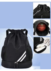 Spacious Waterproof Drawstring Backpack With Multi Pocket Design Perfect For Travel Sports And Outdoor Activities Ideal For Basketball Tennis And Swimming Gear And More Great Gift For Students And Men