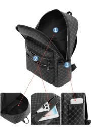 حقيبة ظهر كاجوال واسعة الحجم ومطبوعة، حقيبة مدرسية أو للأعمال من جلد البولي يوريثان اللامع, موضة